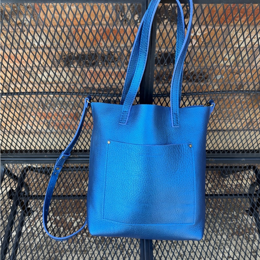 Comet Blue Large Portland Leather Crossbody Tote Bag